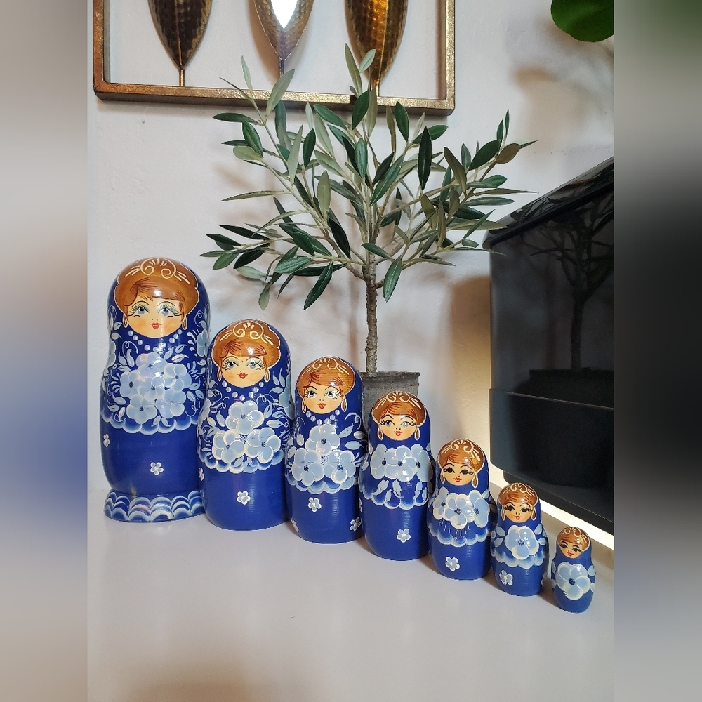 Blue Floral Nesting Dolls Set - Picture 5 of 12
